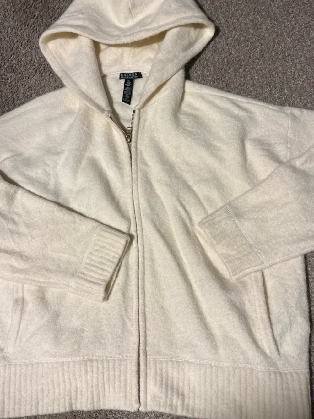Lauren Ralph Lauren Cream Zip-Up Hooded Sweater